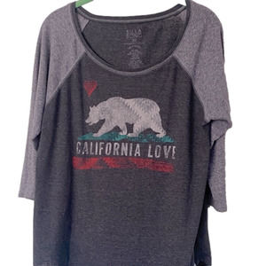Billabong 3/4 Sleeve Bear Shirt California Love ❤️ Gray Teal Red White Size L